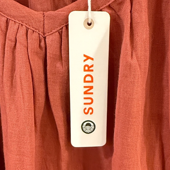 Sundry Puff Sleeve Cotton Dress in Rust - Picture 4 of 13